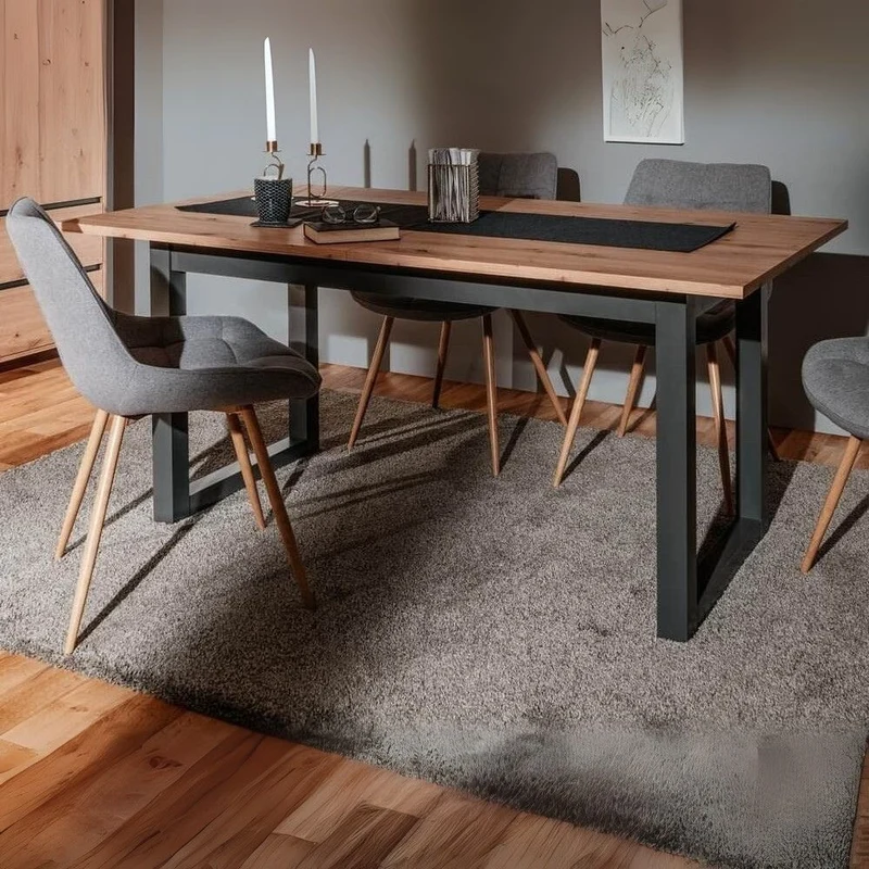 Tavolo allungabile 160x90 cm con piano colore quercia e struttura antracite - Denver 50