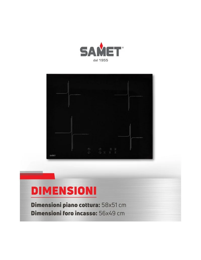 Piano cottura 60 cm induzione con 4 zone colore nero - Samet Etna60 F