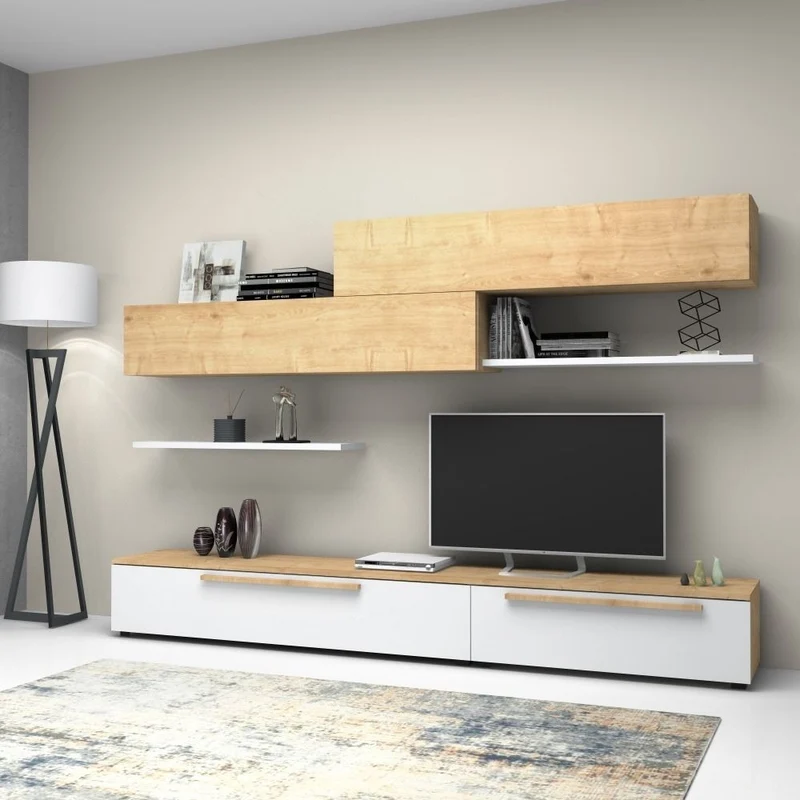 Parete attrezzata 260cm colore rovere e bianco larice Kombat