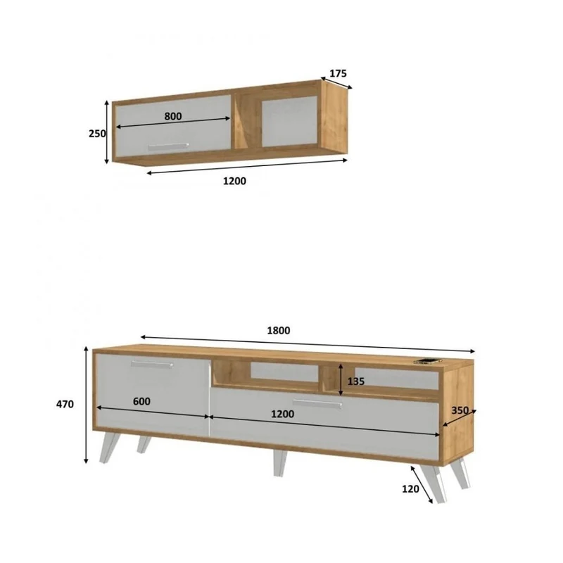 Mobile Porta tv 180cm colore rovere e bianco - Slim D2306TV180M109