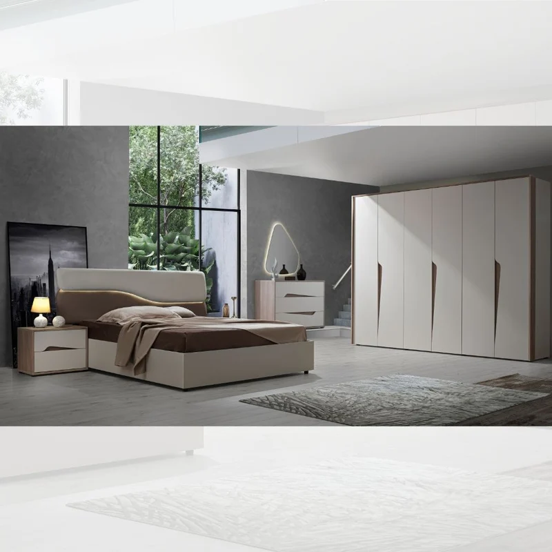 Camera da letto completa con letto contenitore colore cashmere e olmo - Lunar