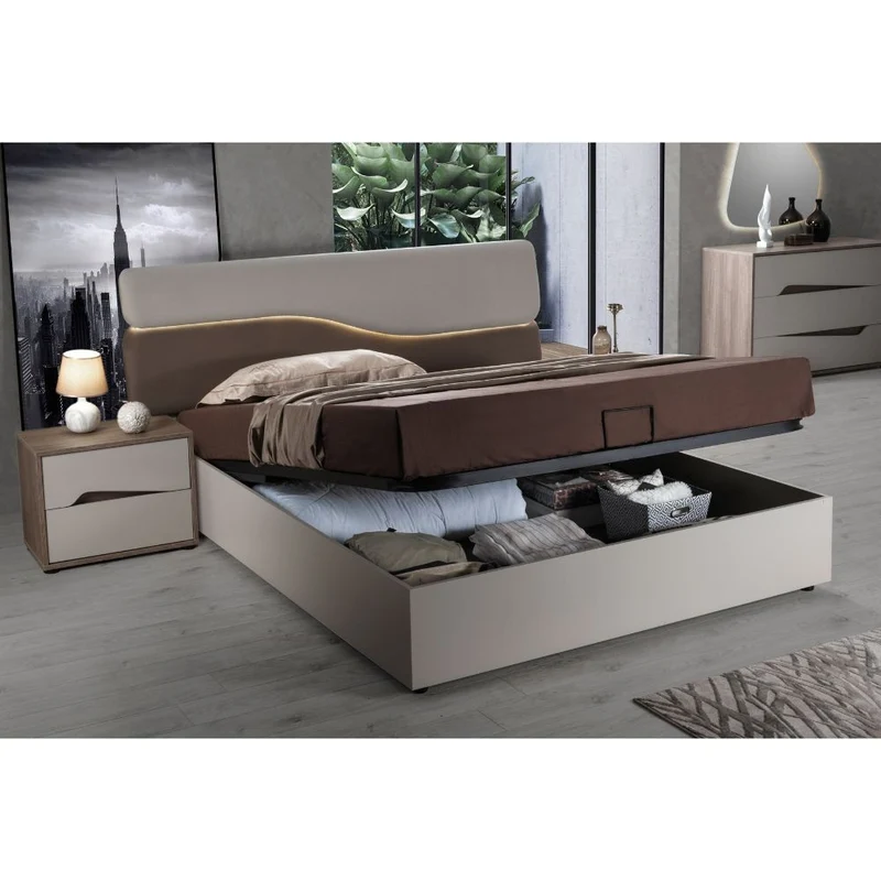 Camera da letto completa con letto contenitore colore cashmere e olmo - Lunar