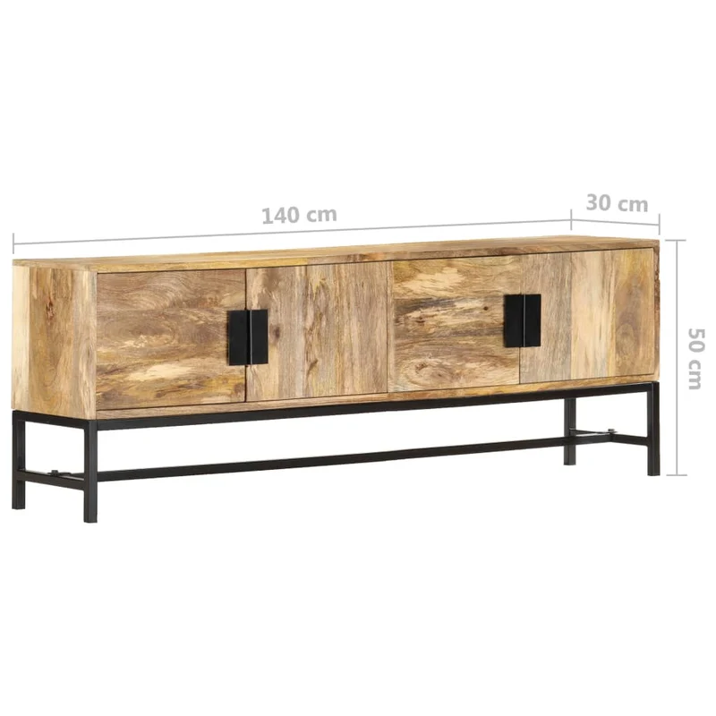 Meuble TV multimédia étagère télévision buffet téléviseur salle à manger salon chambre 140 x 30 x 50 cm bois massif de manguier brun 02_0025918
