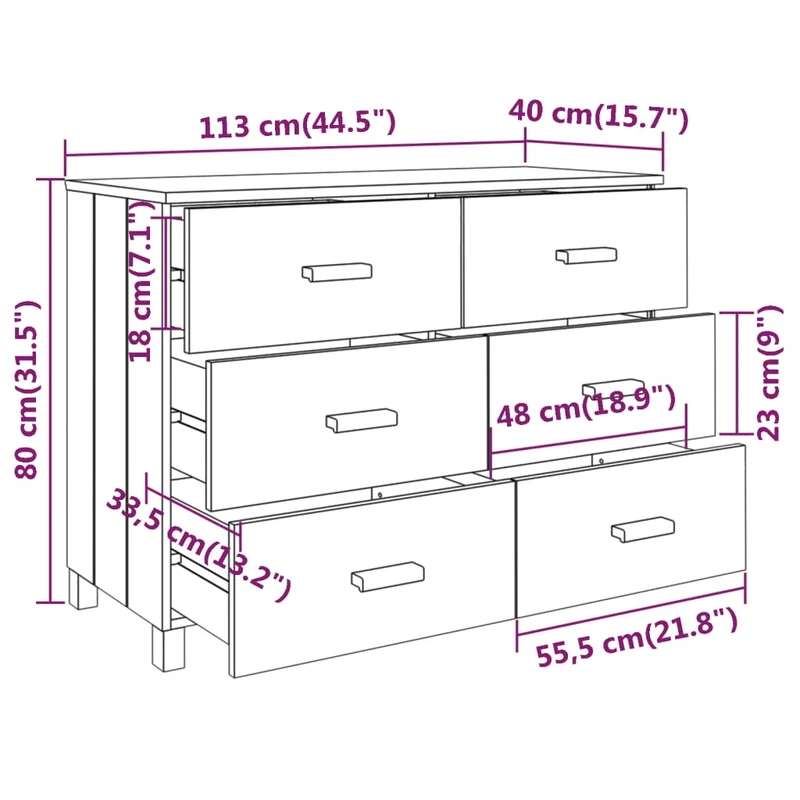 Buffet bahut commode armoire meuble de rangement organisateur cuisine salle de séjour salon 113 x 40 x 80 cm bois massif de pin blanc 02_0035771
