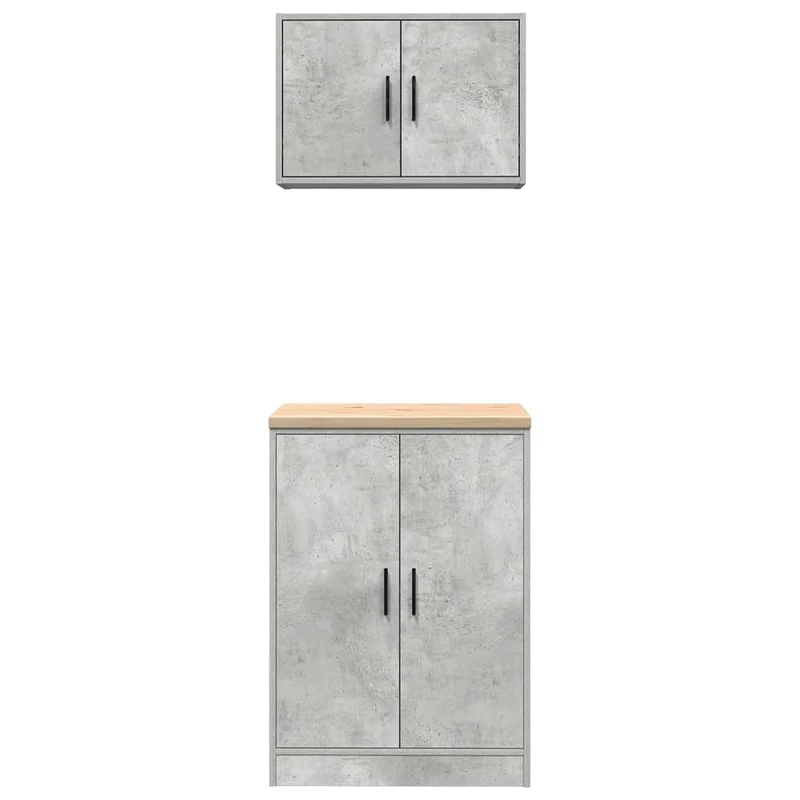 Lot de 2 armoires de garage fonctionnelles avec surface de travail 60 x 51 x 85 cm en bois d'ingénierie gris béton 02_0055795