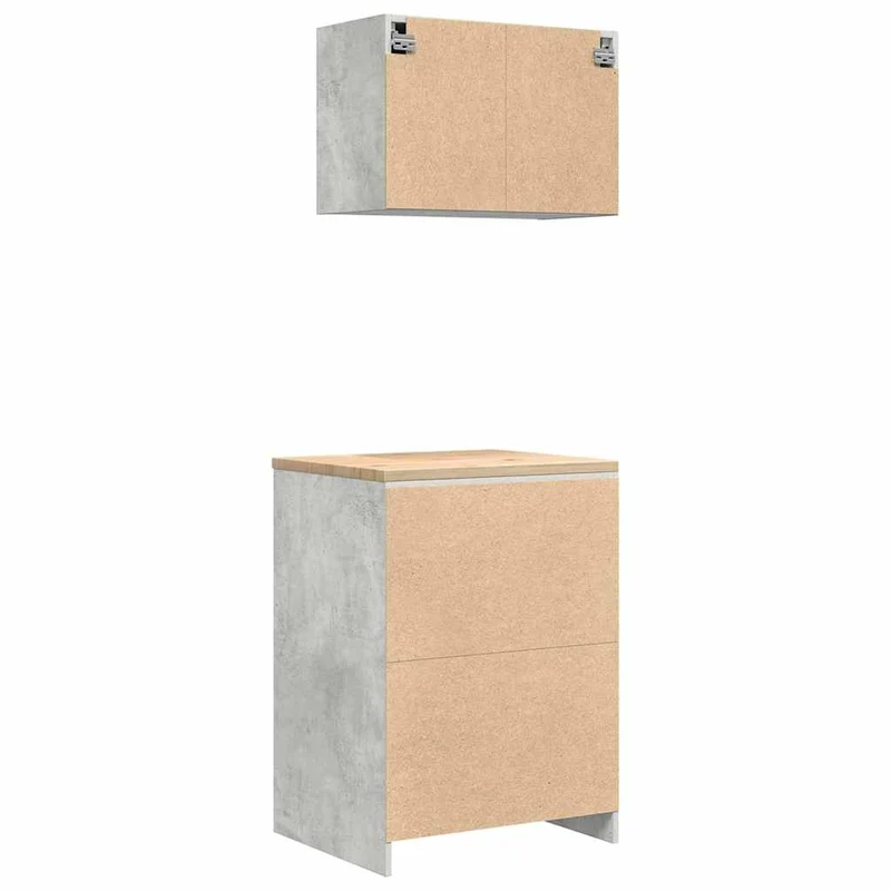 Lot de 2 armoires de garage fonctionnelles avec surface de travail 60 x 51 x 85 cm en bois d'ingénierie gris béton 02_0055795