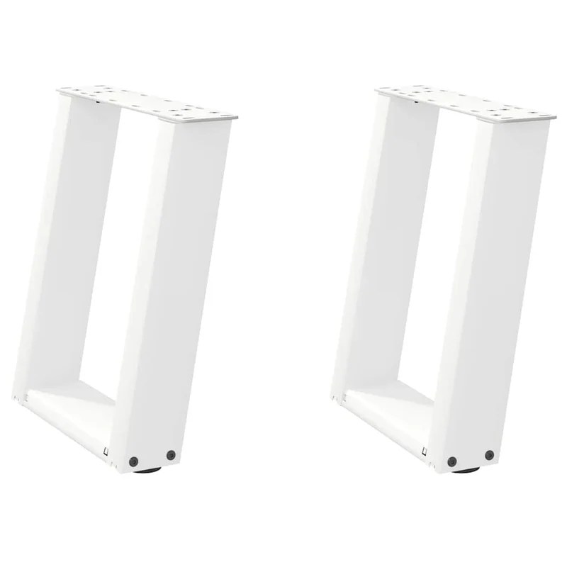 Lot de 2 pieds de table basse en U design moderne 38 x 42-43 cm avec niveleurs ajustables en acier blanc 02_0057045