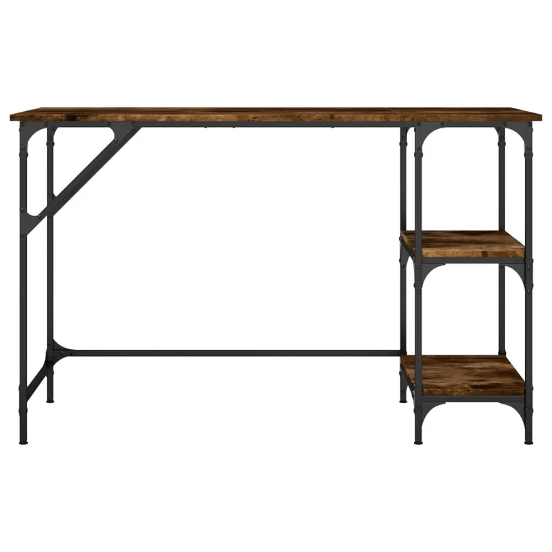 Bureau table poste de travail meuble d'ordinateur informatique étude chêne fumé 120 x 50 x 75 cm métal et bois d'ingénierie brun 02_0023572