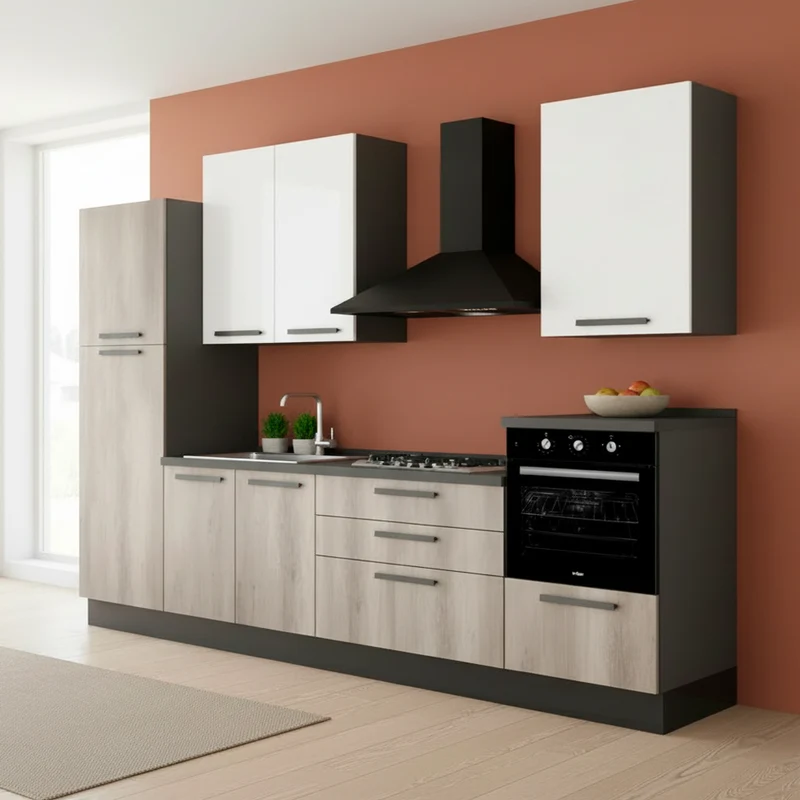 Cucina completa 300x216H cm colori antracite bianco e gordon - Petrol