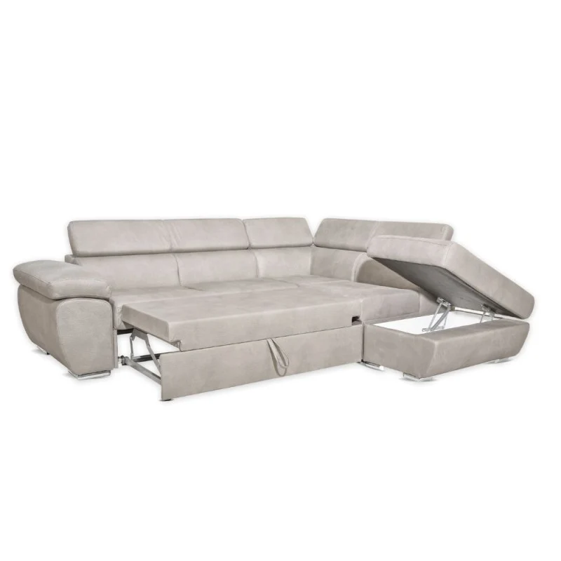 Divano letto angolare con penisola destra colore grigio chiaro 260 cm - Fiona