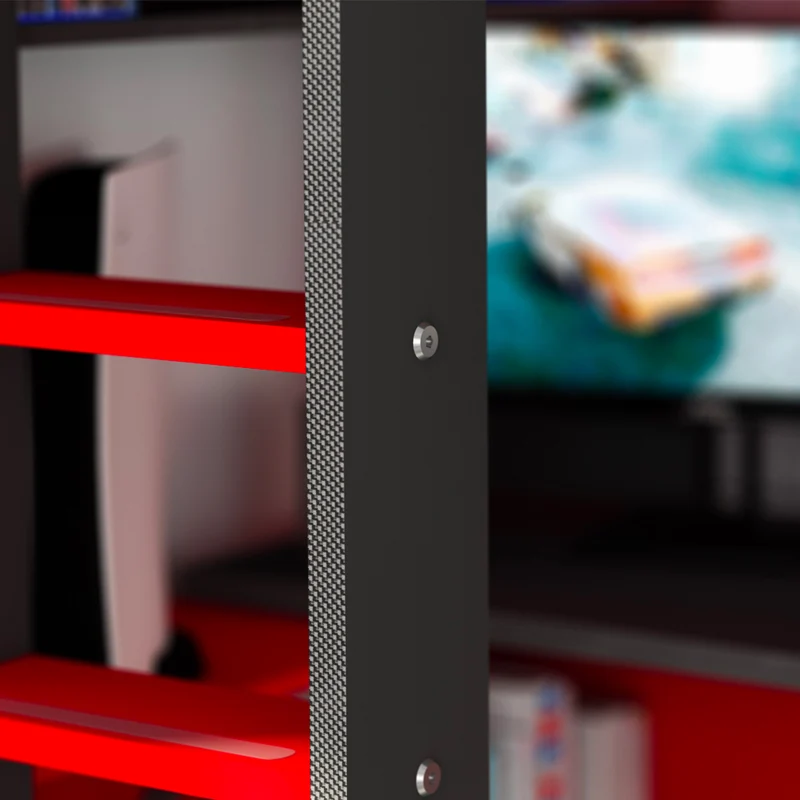 Letto a castello Gamex per bambino con scrivania da gamer colore antracite e rosso