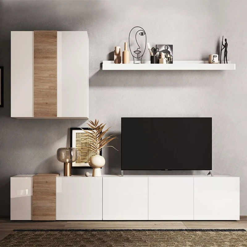 Parete attrezzata 301 cm colore bianco lucido e rovere Kadiz - Sabry