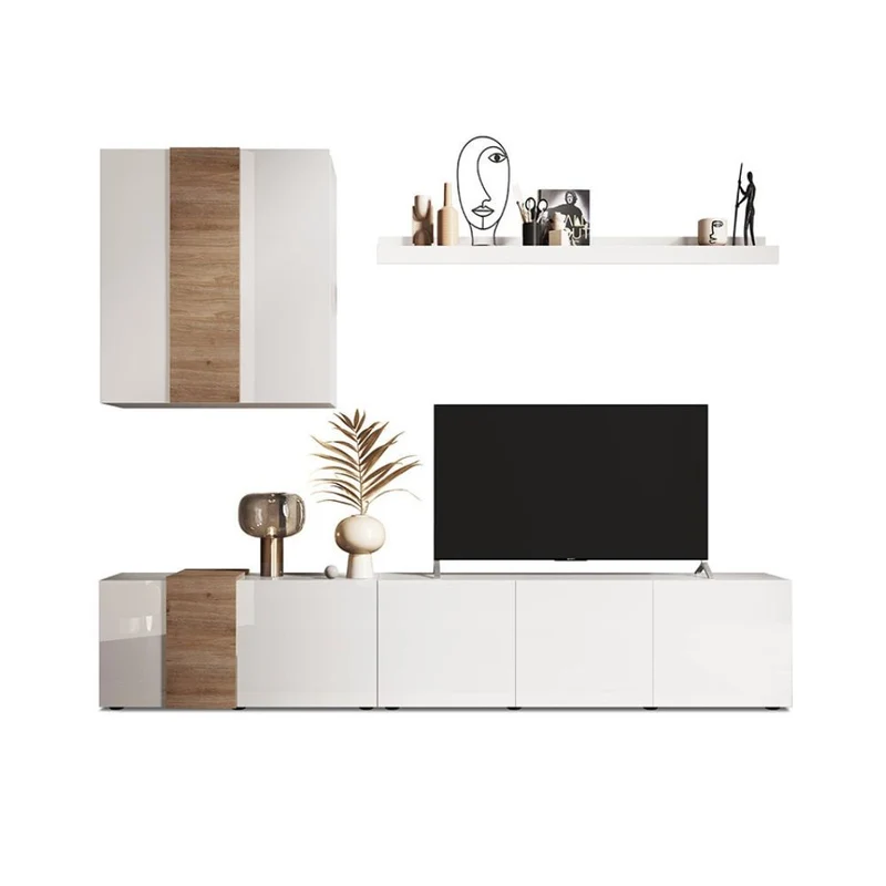 Parete attrezzata 301 cm colore bianco lucido e rovere Kadiz - Sabry