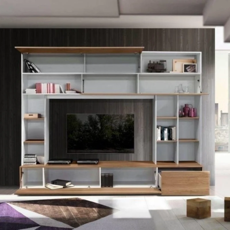 Parete attrezzata colore bianco e frontali olmo 277 cm - Boran