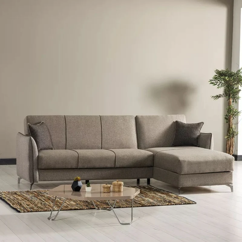 Divano con penisola reversibile colore grigio chiaro - Fellis