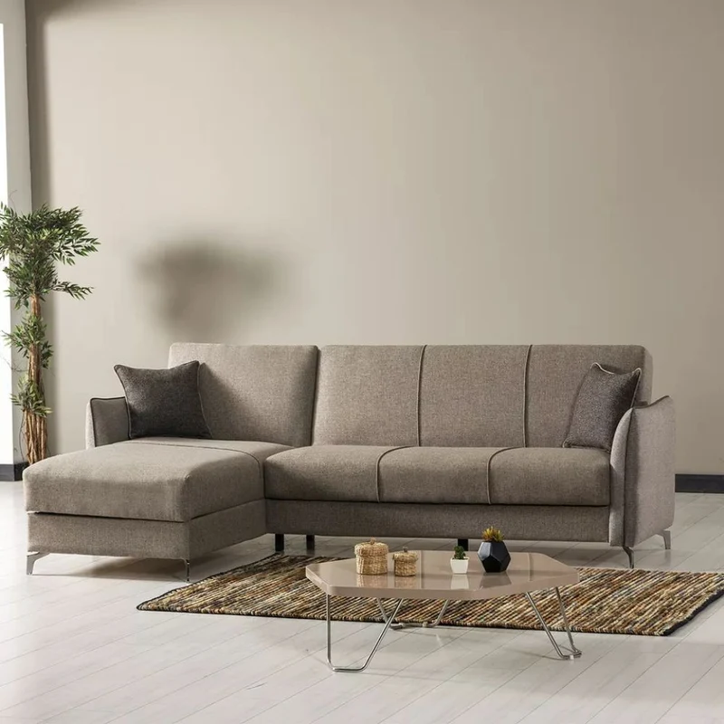 Divano con penisola reversibile colore grigio chiaro - Fellis