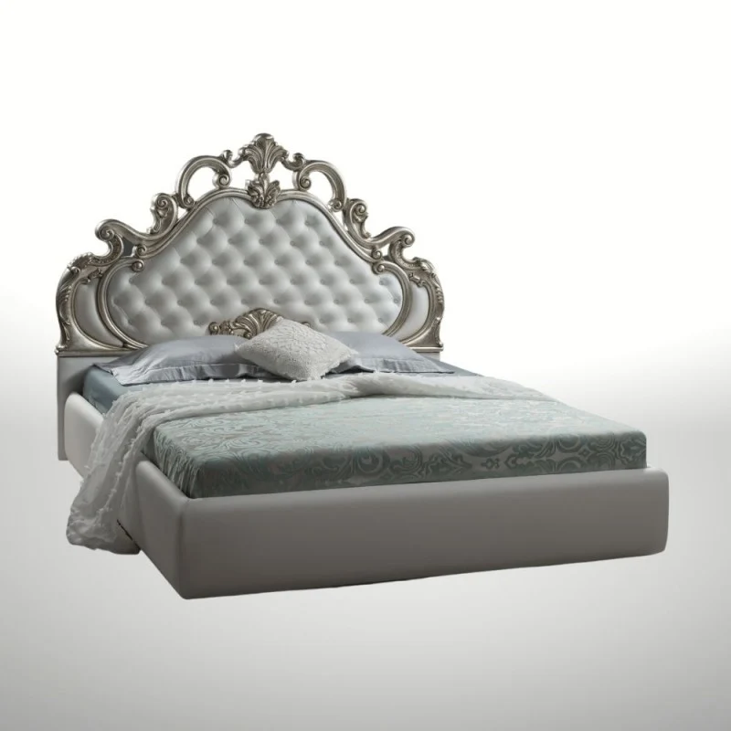 Letto barocco matrimoniale stile con contenitore colore bianco - Aleksandra