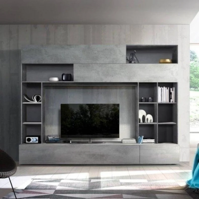 Parete attrezzata colore grigio ossido e beton 277 cm - Boran