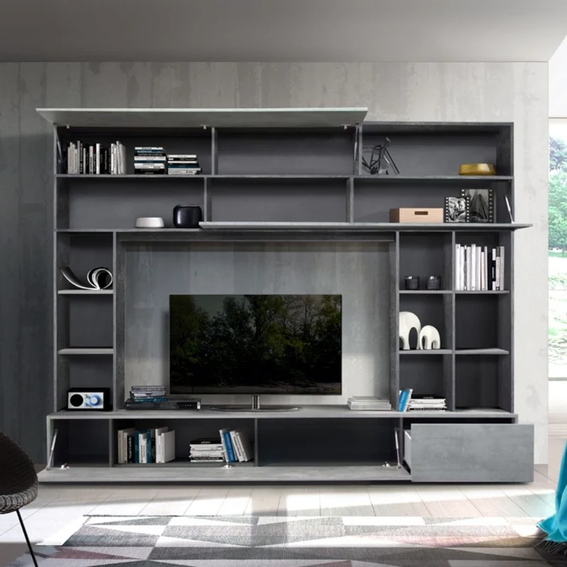 Parete attrezzata colore grigio ossido e beton 277 cm - Boran