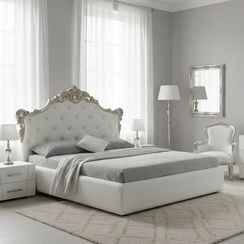 Letto matrimoniale con contenitore e testiera capitonnè colore bianco - Savoia