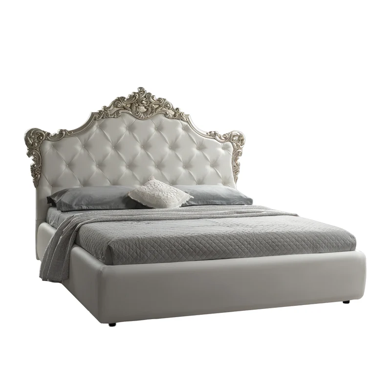 Letto matrimoniale con contenitore e testiera capitonnè colore bianco - Savoia
