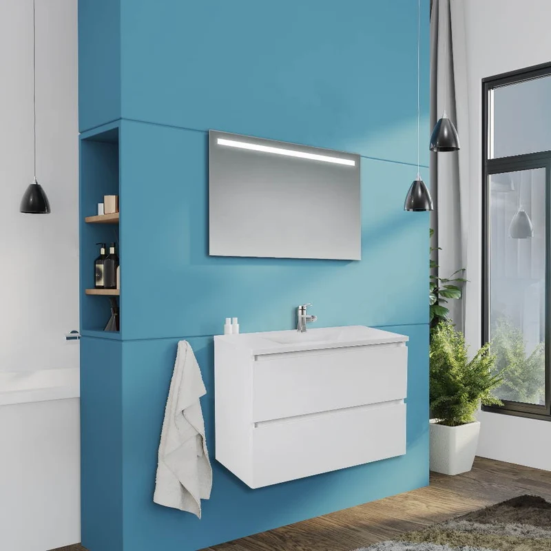 Mobile bagno sospeso in legno colore bianco lucido 80 cm - Carezza