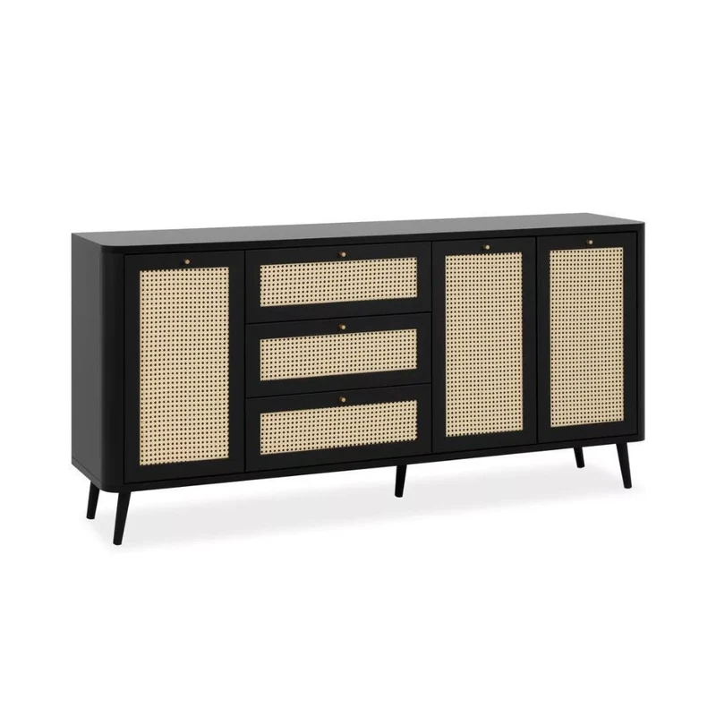 Madia 175 cm con 3 cassetti e 3 ante effetto rafia colore nera - KUTA51A