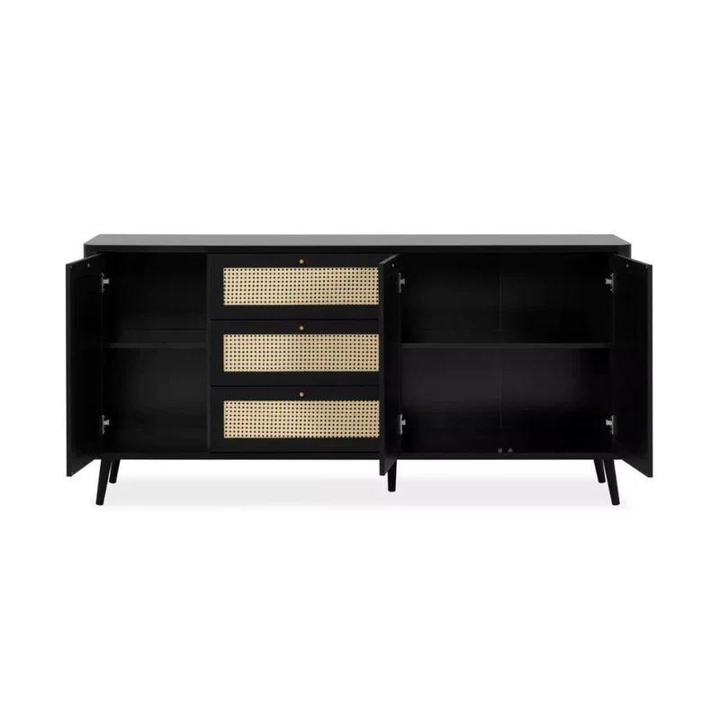 Madia 175 cm con 3 cassetti e 3 ante effetto rafia colore nera - KUTA51A