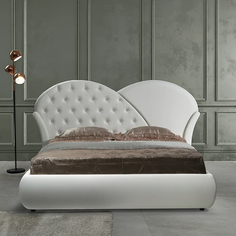 Letto matrimoniale con contenitore colore bianco e bottoni effetto cristallo - Marubi