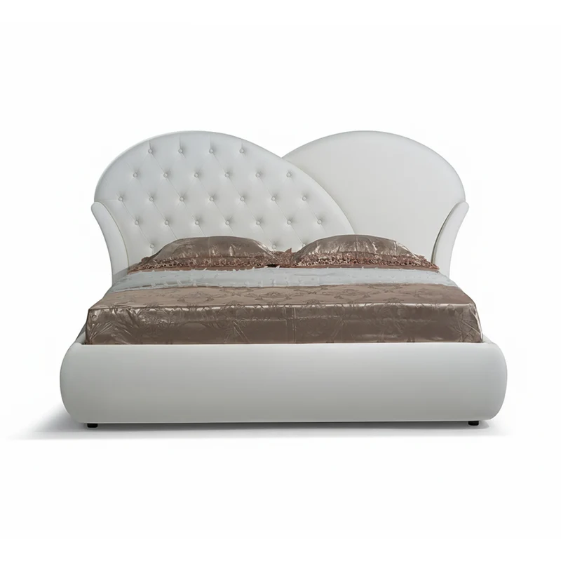 Letto matrimoniale con contenitore colore bianco e bottoni effetto cristallo - Marubi