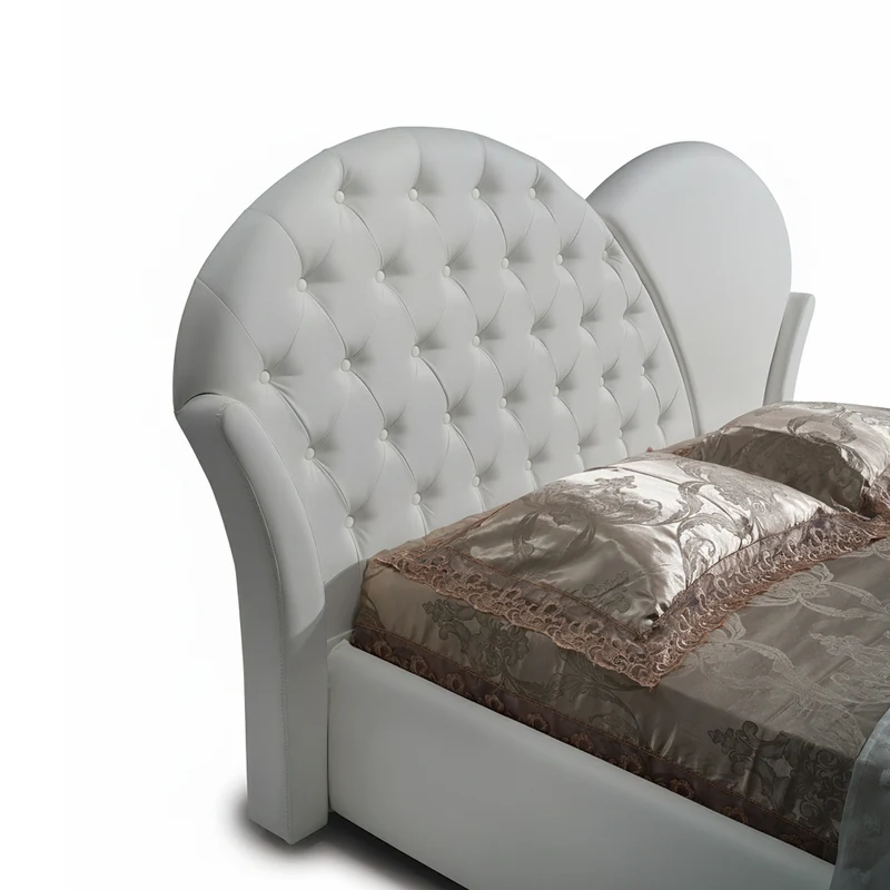 Letto matrimoniale con contenitore colore bianco e bottoni effetto cristallo - Marubi