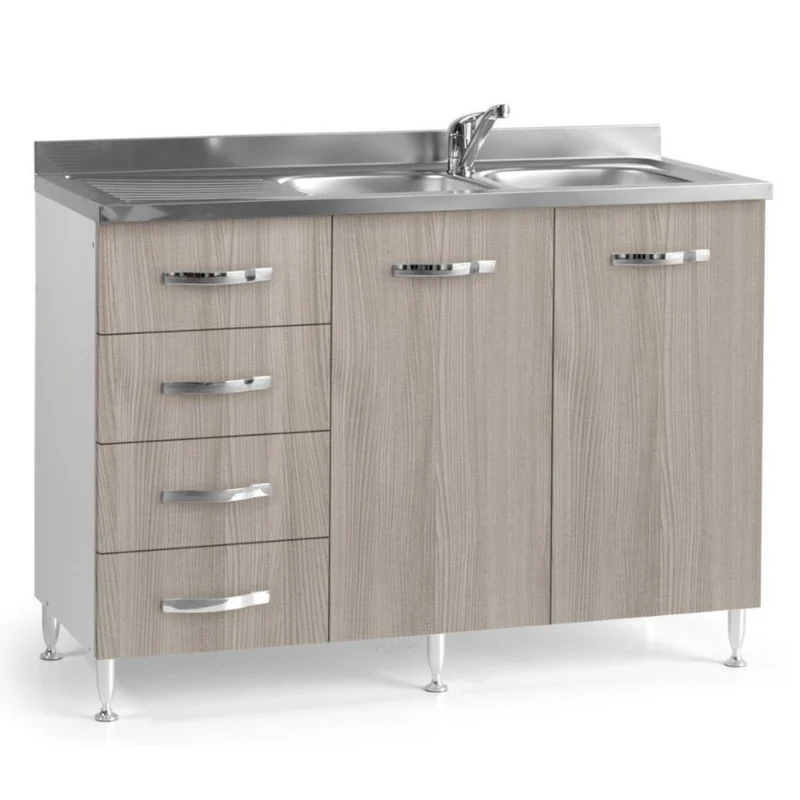 Mobile sottolavello con cassettiera sinistra e lavello incluso colore olmo 120 cm