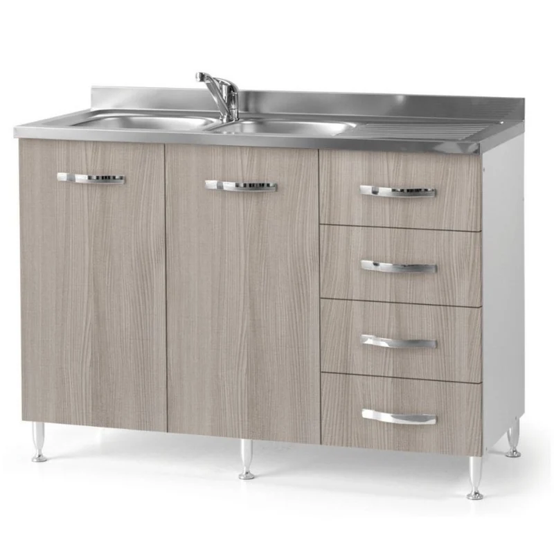 Mobile sottolavello con cassettiera destra e lavello incluso colore olmo 120 cm