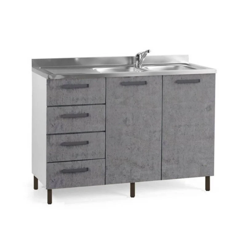 Mobile sottolavello con cassettiera sinistra e lavello incluso colore cemento 120 cm