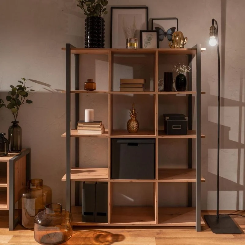Libreria 107x145H cm a cubi colore rovere quercia con profili antracite - Denver 31