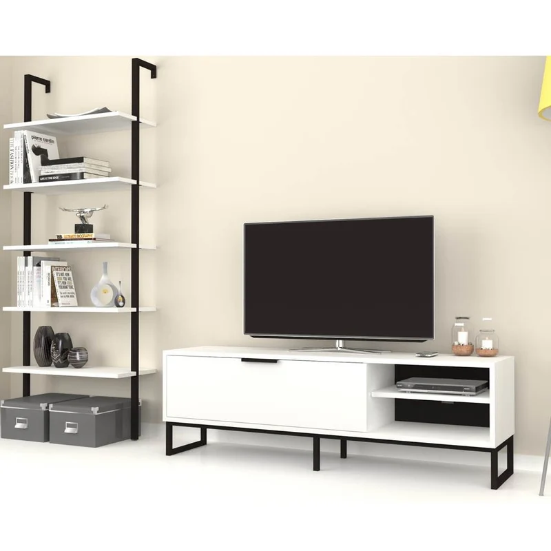 Parete attrezzata 180h cm porta tv e libreria colore bianca - Way