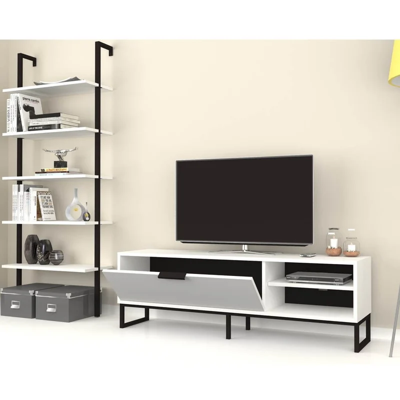 Parete attrezzata 180h cm porta tv e libreria colore bianca - Way