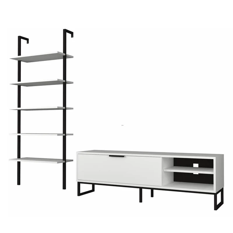 Parete attrezzata 180h cm porta tv e libreria colore bianca - Way
