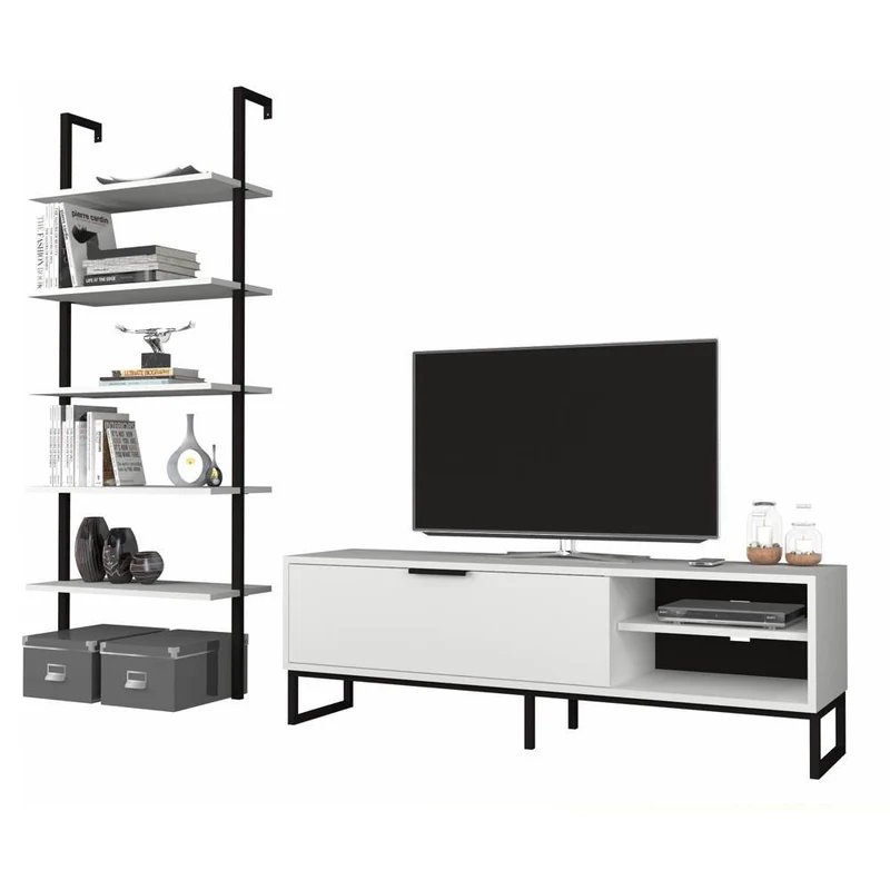 Parete attrezzata 180h cm porta tv e libreria colore bianca - Way