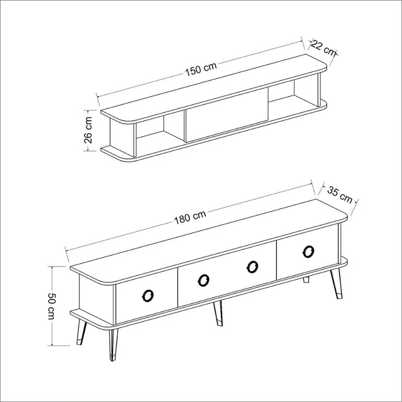 Mobile porta tv 180 cm con pensile effetto marmo nero e particolari argento - Bientv 180