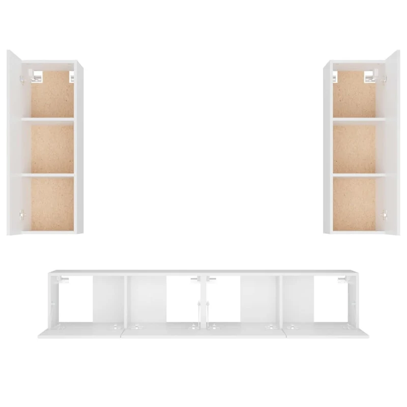 Ensemble de meubles armoire buffet TV télévision salon chambre séjour 4 pièces bois d'ingénierie blanc 02_0024686