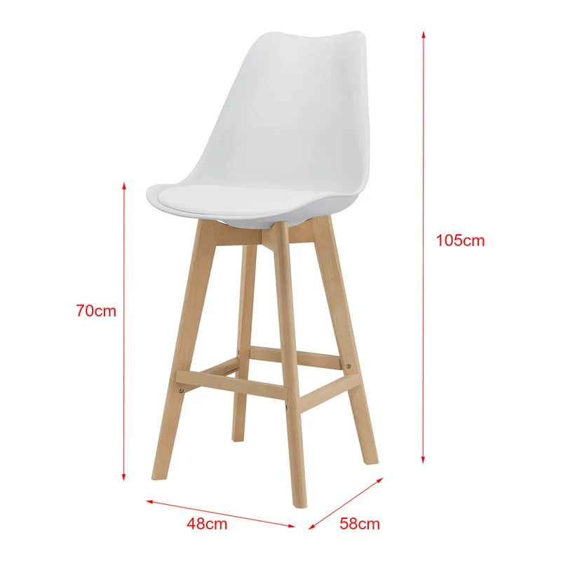 Lot de 4 tabourets de bar plastique synthétique hêtre 105 x 48 x 58 cm blanc 03_0008716