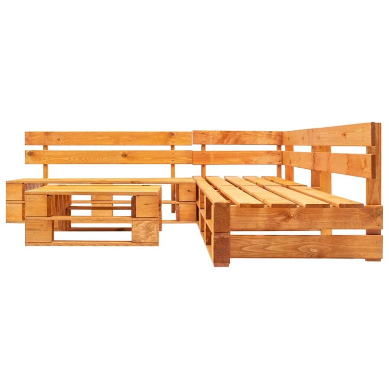 Canapés de jardin palette 4 pièces bois marron miel 02_0013321