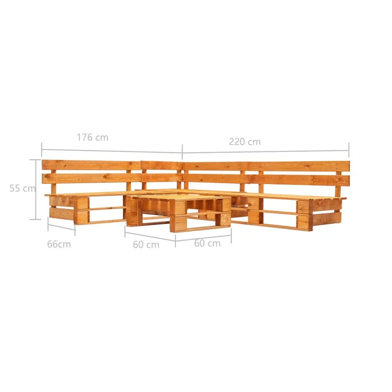 Canapés de jardin palette 4 pièces bois marron miel 02_0013321