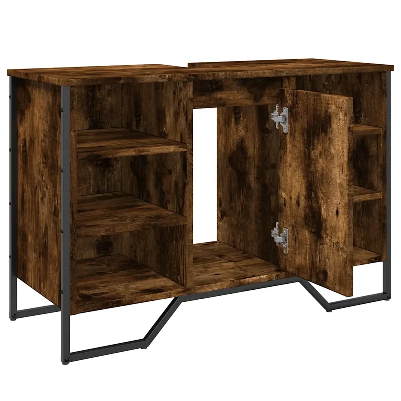 Armoire lavabo salle de bain design peu encombrant 91 x 35 x 60 cm en bois d'ingénierie chêne fumé 02_0049580