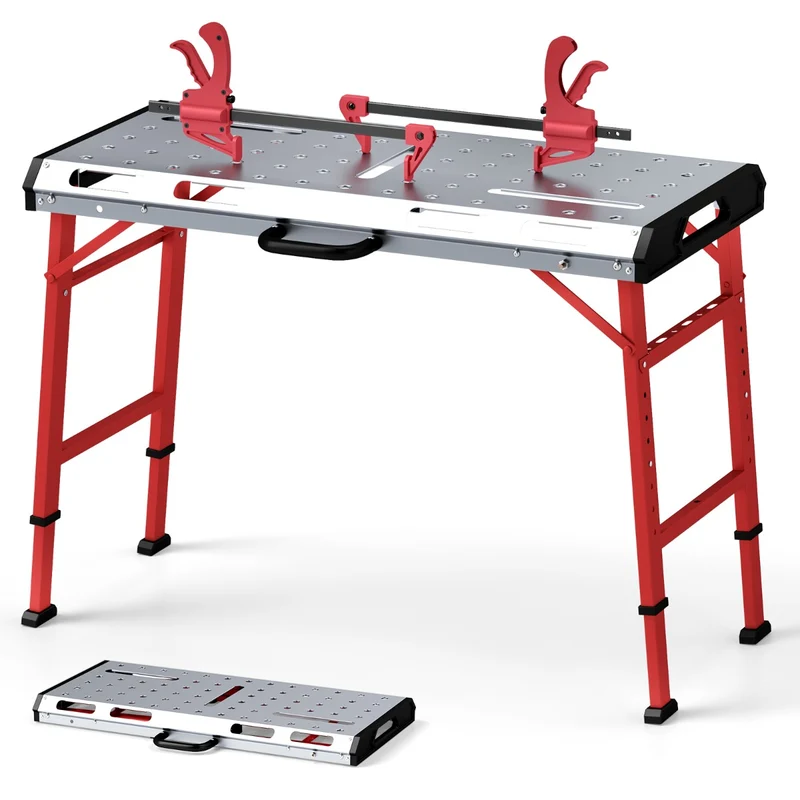 Table de soudage pliable 107 x 53 cm hauteur réglable 70,5-93,3 cm portable et ergonomique en métal galvanisé argent 20_0014051