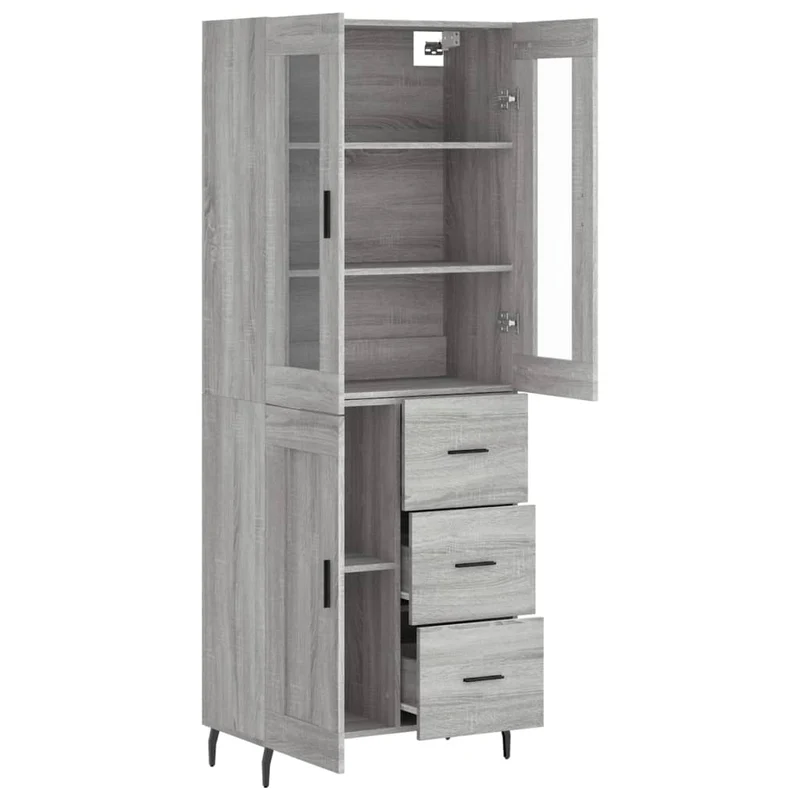Buffet bahut commode armoire meuble de rangement organisateur cuisine salle de séjour salon haut sonoma 69,5 x 34 x 180 cm bois d'ingénierie gris 02_0035620