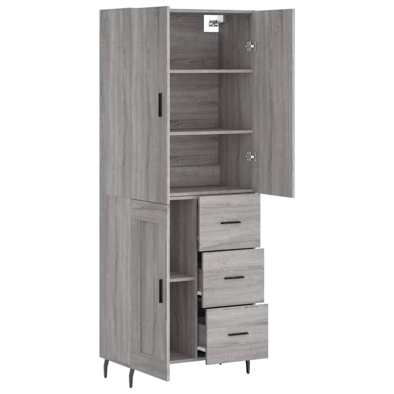 Buffet bahut commode armoire meuble de rangement organisateur cuisine salle de séjour salon haut sonoma 69,5 x 34 x 180 cm bois d'ingénierie gris 02_0035414