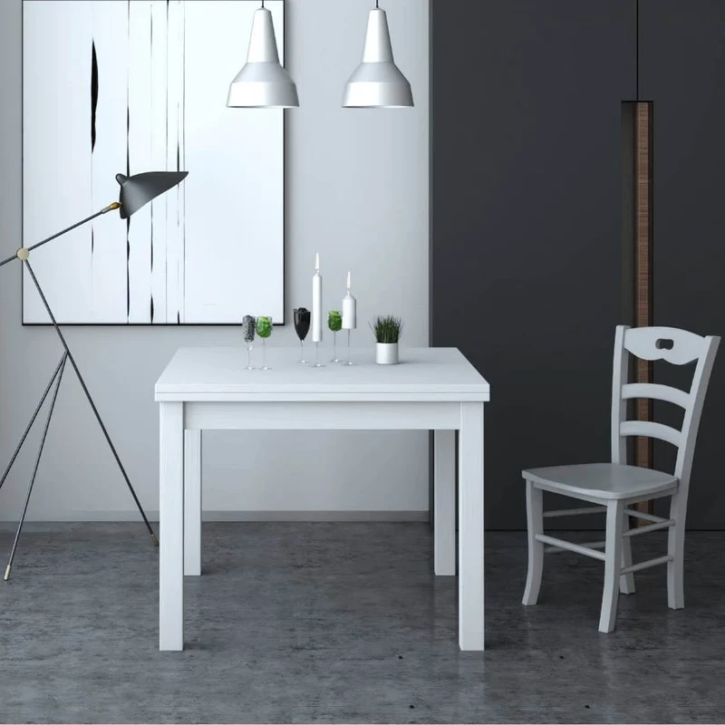 Tavolo quadrato raddoppiabile colore bianco frassinato 90x90 cm - Firenze