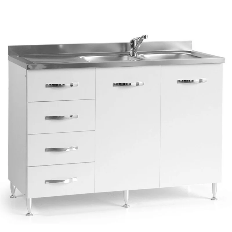 Base sottolavello con cassettiera colore bianco frassinato 120x85H cm sinistra
